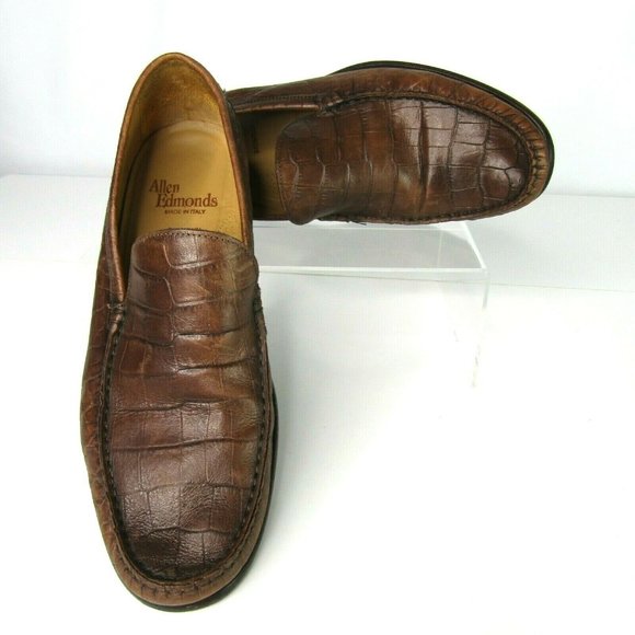Allen Edmonds Brindisi Embossed Croc Brown Exotic Loafers Dress Shoes Men's 9.5
